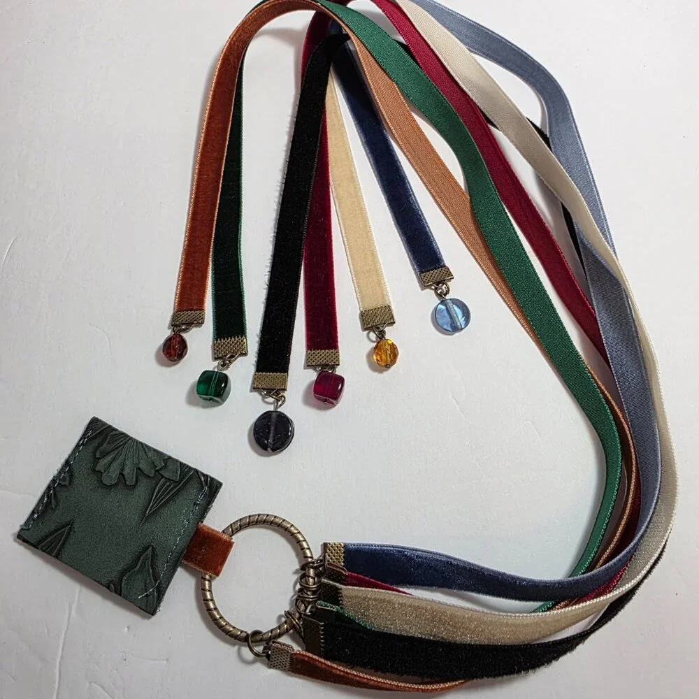 Handmade Velvet Bible Bookmark with Glass Beads & Embossed Leather Tab